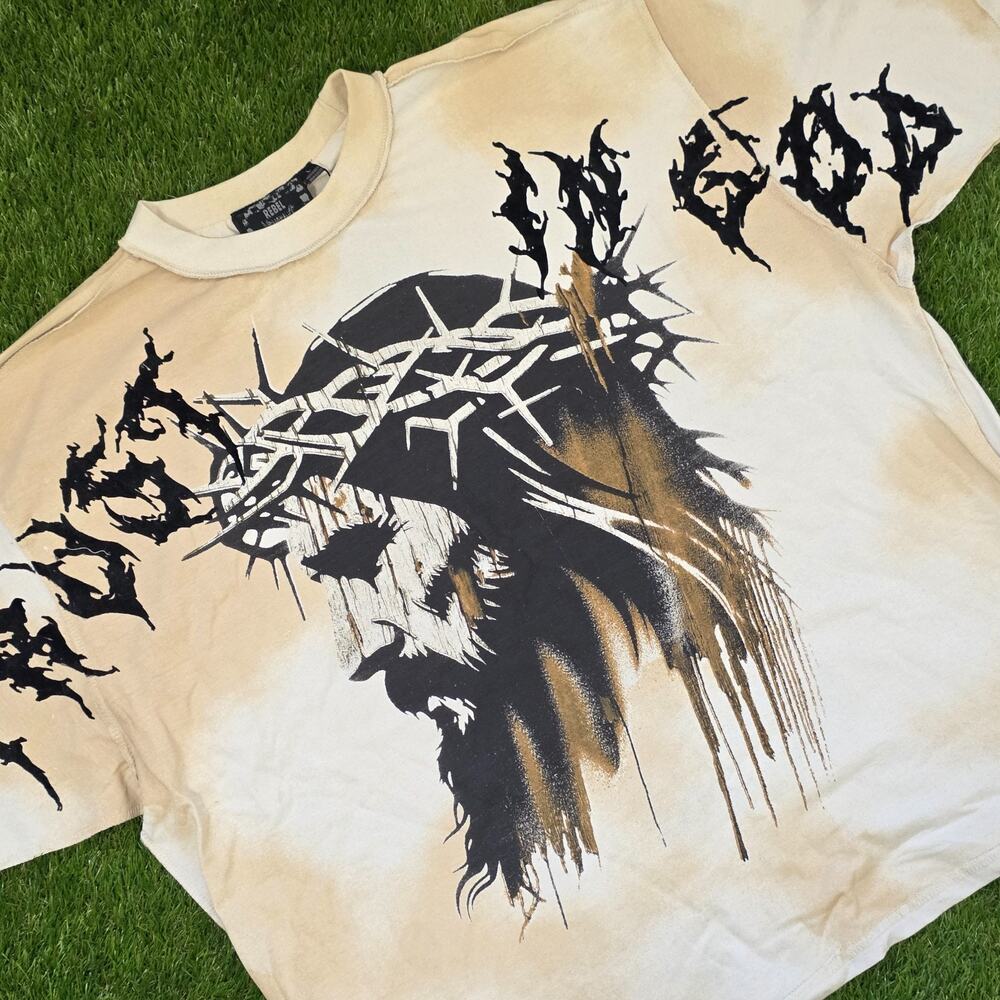Rebel Vengeance Trust in God Jesus Crucifix Inside-Out T-Shirt Mens Sz Large Tee